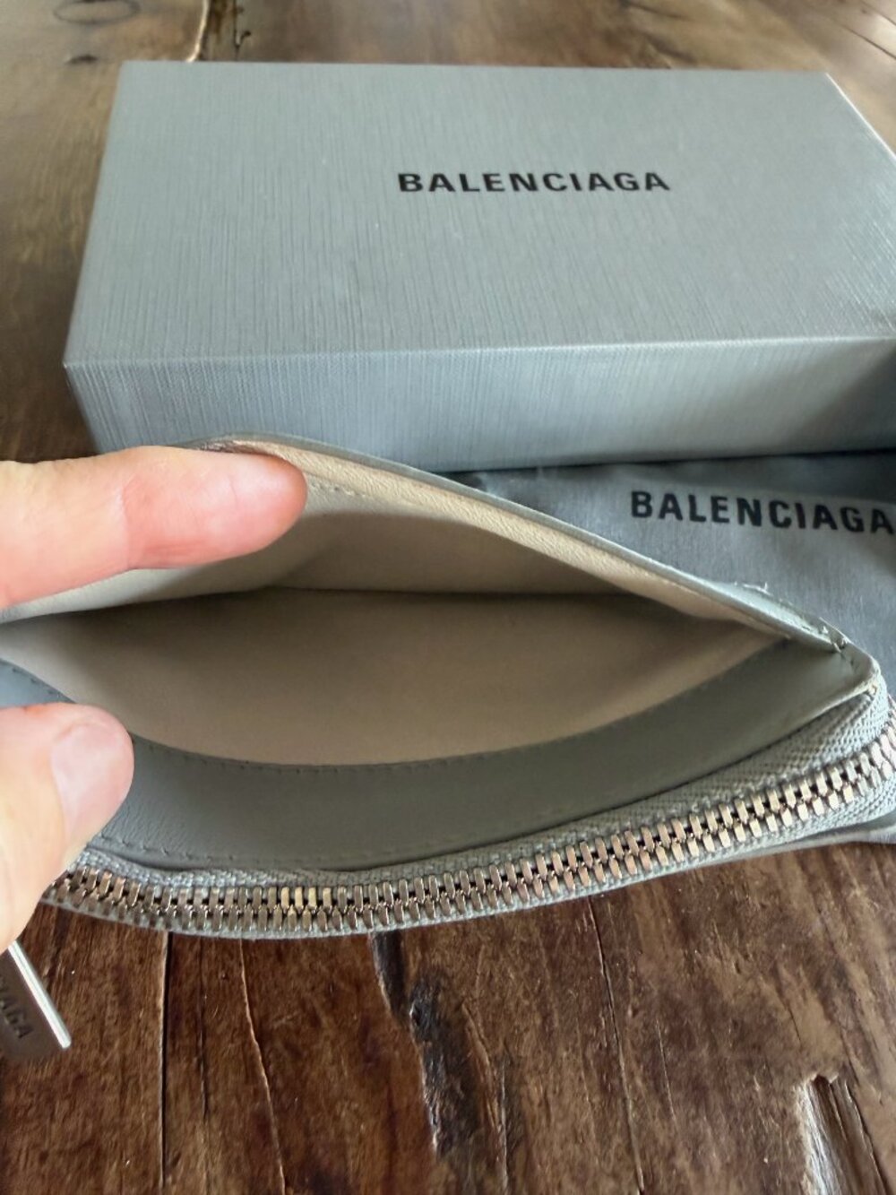 Balenciaga Leather Zip Card Holder Wallet Light Blue w/ Original Box & Dust Bag - Picture 4 of 7